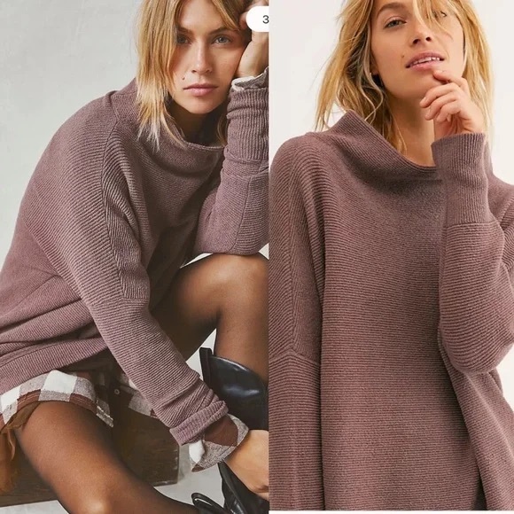 NWT Free People Ottoman Slouchy Sweater Tunic Nutmeg - Picture 3 of 14